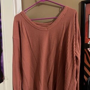 Hollister V-Neck Ribbed Sweater - Rust